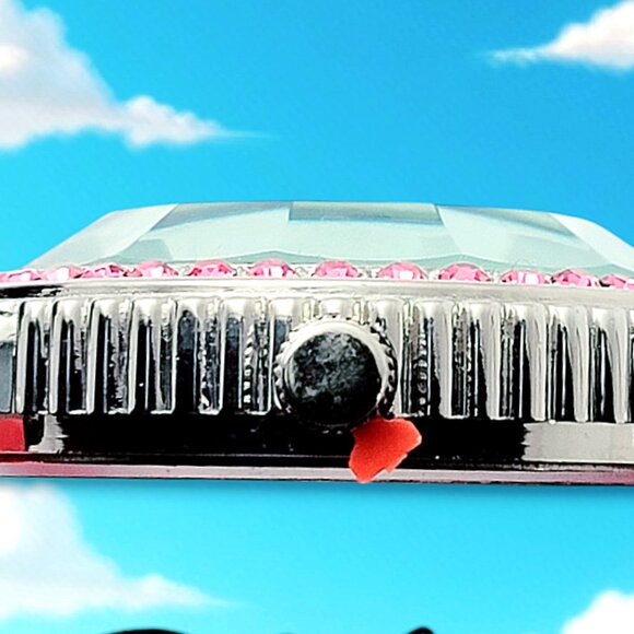 Pink Iced Out Diamond Bezel watch w/ pink CZ stones Silicone band - Picture 5 of 8